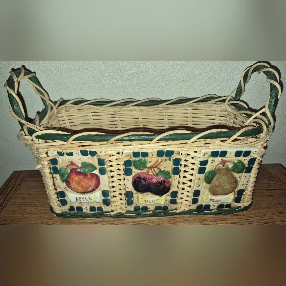 Vintage Woven Wicker Basket with Handles 12x5
